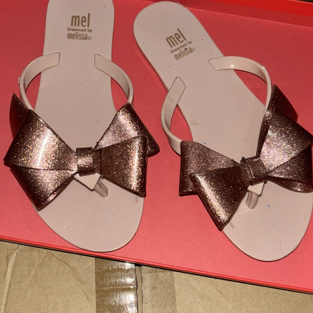 Melissa size 3 glitter sparkle bow flip flop sandals